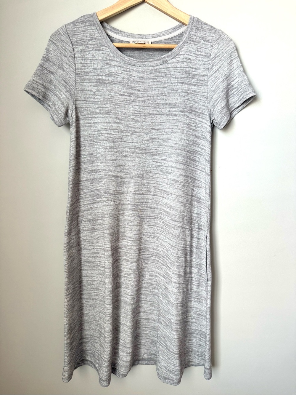 Casual Heather Gray Short Sleeve Shirt Midi Dress with Pockets